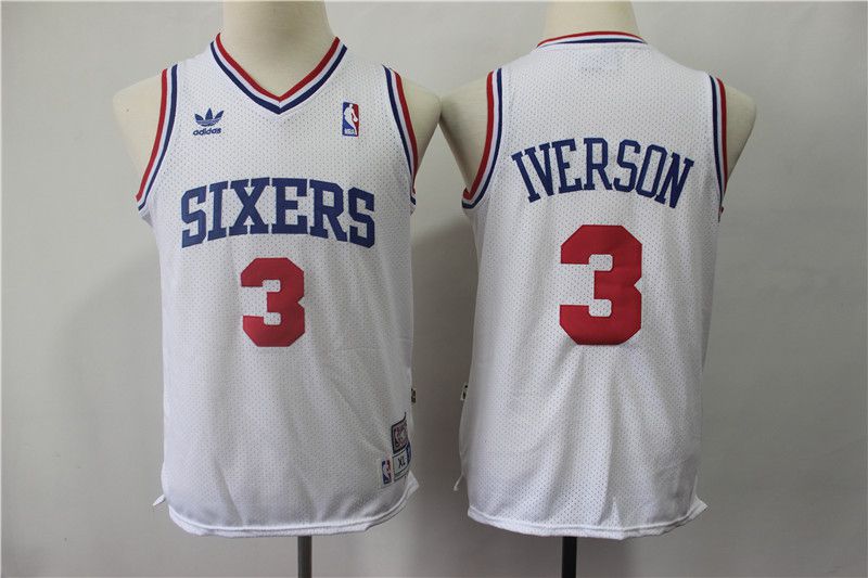 Youth Philadelphia 76ers #3 Iverson White Adidas NBA Jerseys